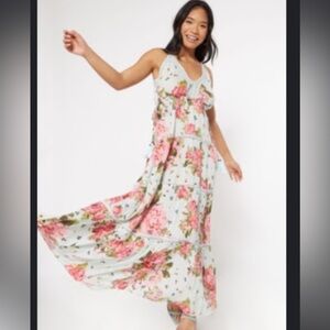 Rue 21 Blue Floral Print Tiered Maxi Dress women’s size SM